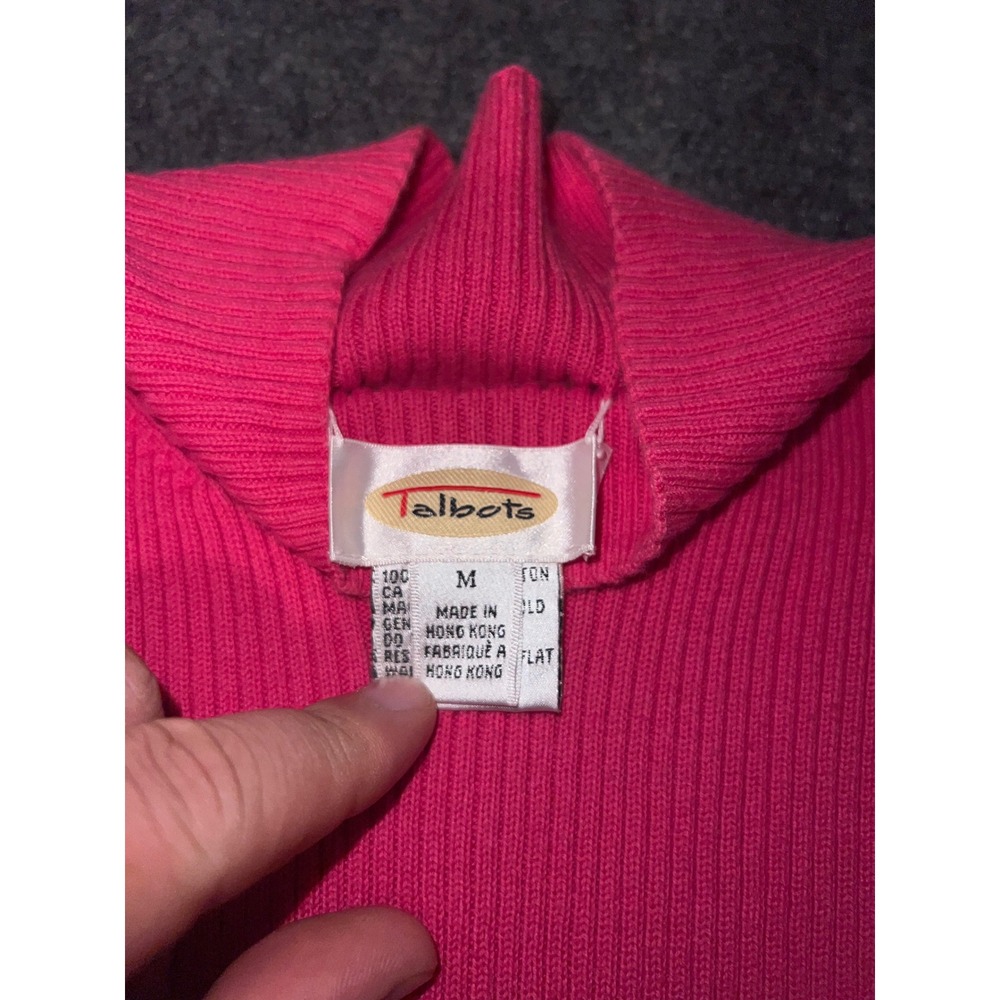 Talbots Pink Ribbed Mock Neck Short Sleeve Cotton Sweater Size Medium - Picture 2 of 6